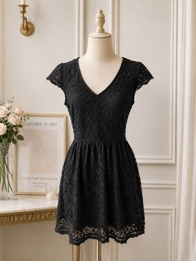 Speechless Black Lace Open Back Dress | Fit & Flare Mini Dress